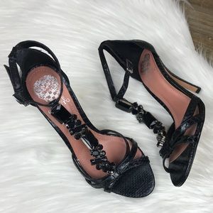 Vince camuto Black rhinestones ankle strap heels